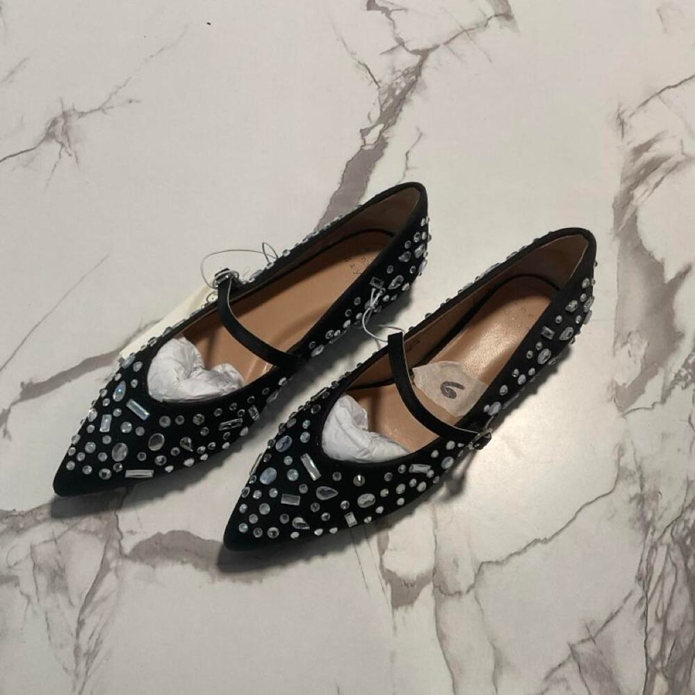 Black ballet flats with silver